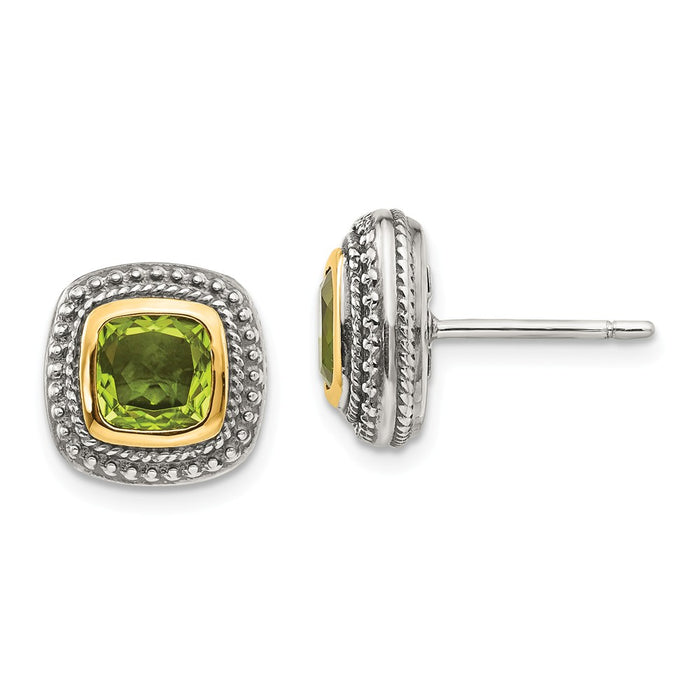 Sterling Silver with 14k Peridot Earrings, 12mm x 12mm