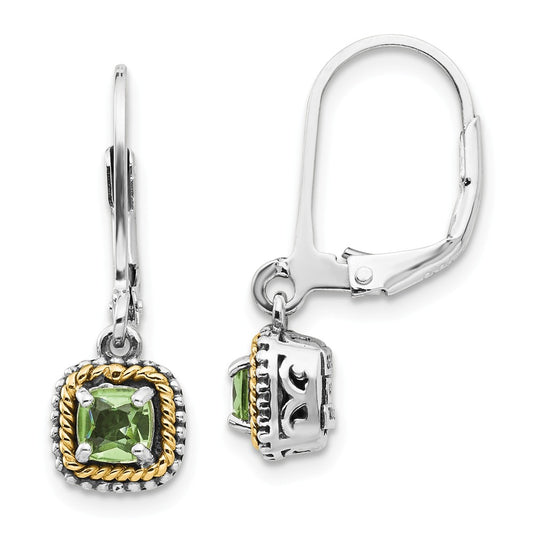 Sterling Silver with 14k Peridot Earrings, 24mm x 7mm