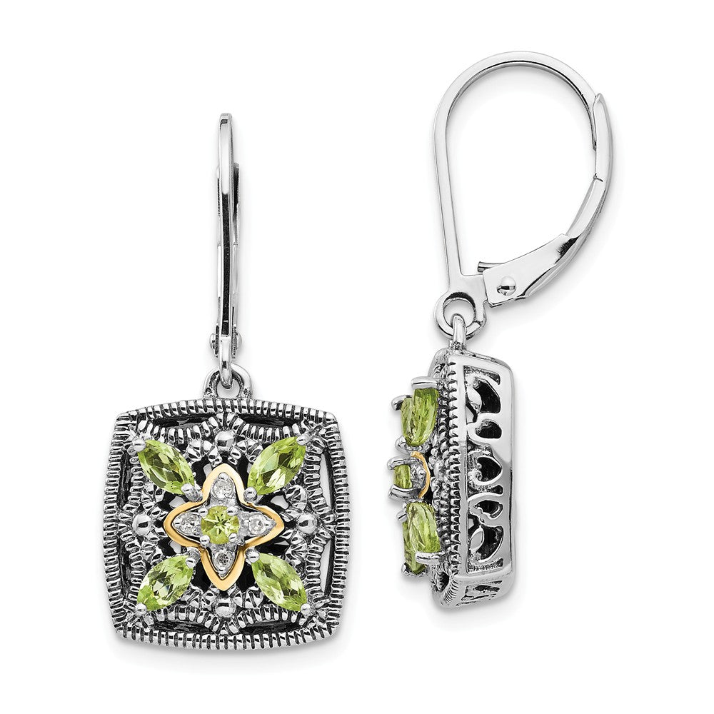 Sterling Silver with 14k Diamond & Peridot Earrings, 31mm x 13mm
