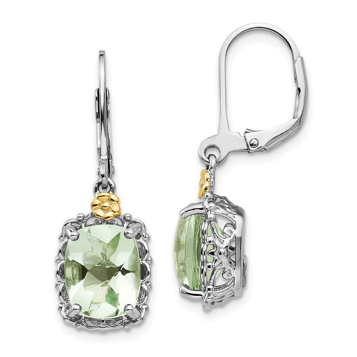 Sterling Silver with 14k Green Quartz Earrings, 32mm x 10mm