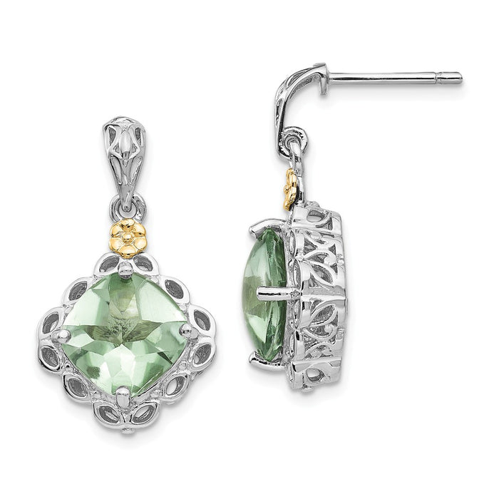 Sterling Silver with 14k Green Quartz Earrings, 25mm x 14mm