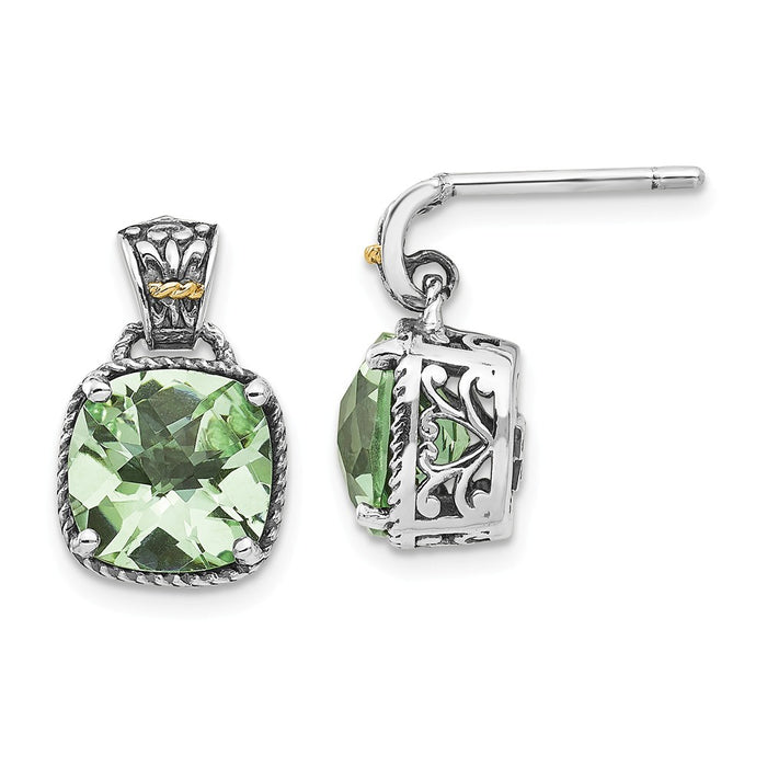 Sterling Silver with 14k Green Quartz Earrings, 15mm x 9mm