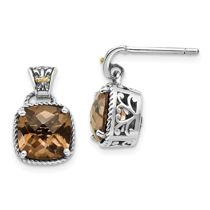Sterling Silver with 14k Smoky Quartz Earrings, 15mm x 9mm
