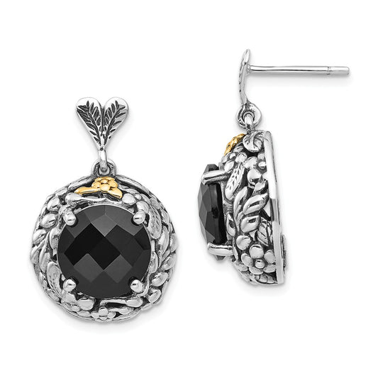 Sterling Silver with 14k Onyx Post Dangle Earrings, 26mm x 16mm
