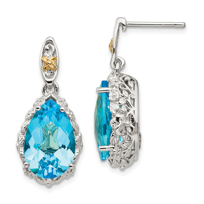 Sterling Silver with 14k Blue Topaz Post Dangle Earrings, 27mm x 13mm