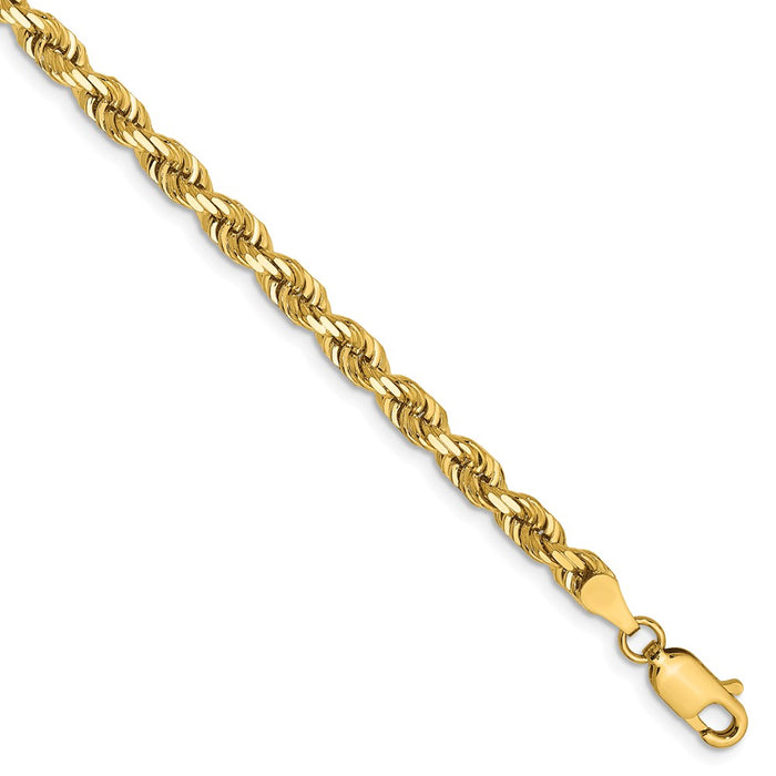 Million Charms 14k Yellow Gold 4mm Diamond-Cut Quadruple Rope Chain, Chain Length: 7 inches