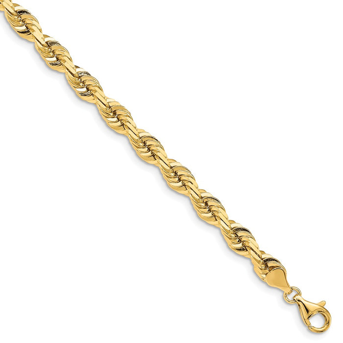 Million Charms 14k Yellow Gold 7.0mm Diamond-Cut Quadruple Rope Chain, Chain Length: 8 inches