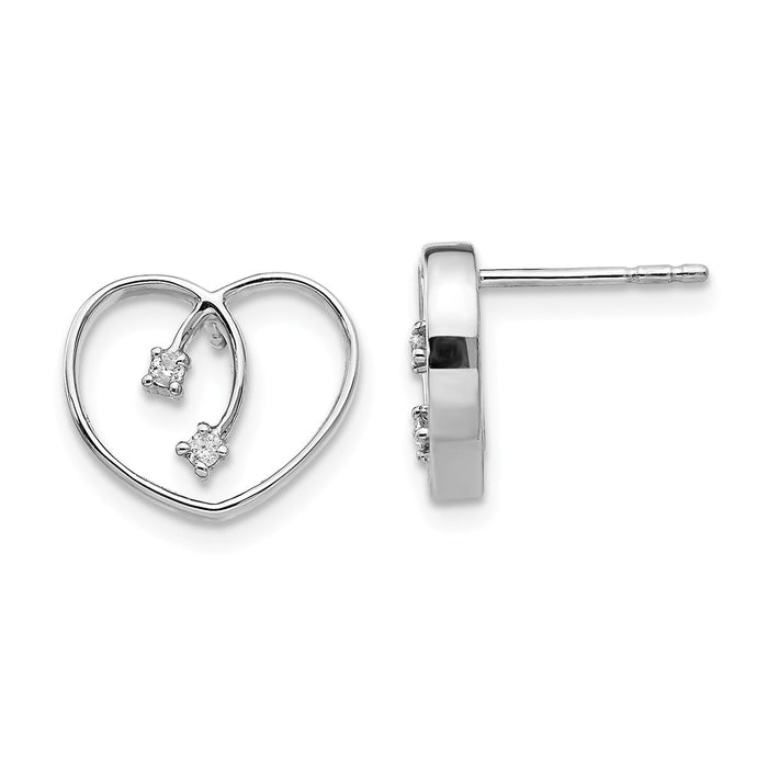 White Ice 925 Sterling Silver .04ct Diamond Heart Earrings, 10mm x 13mm
