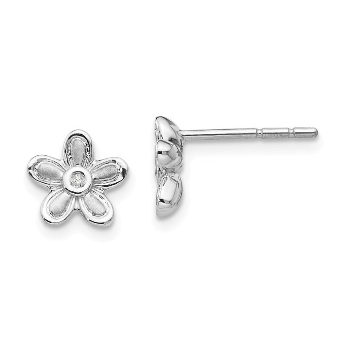 White Ice 925 Sterling Silver Satin & Polished .02ct. Diamond Flower Earrings, 10mm x 10mm