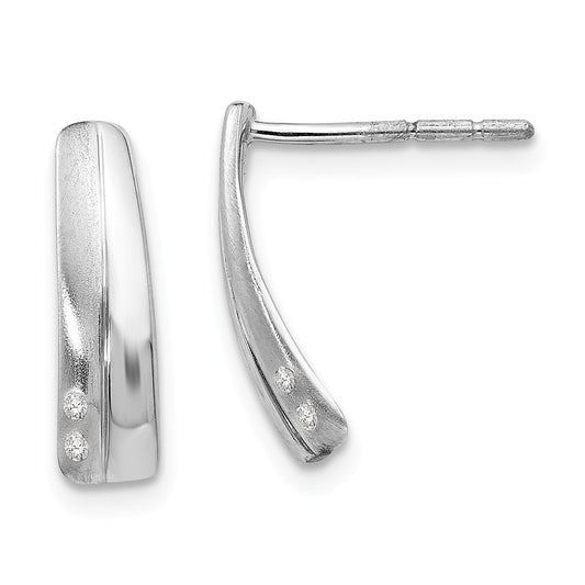White Ice 925 Sterling Silver Satin & Polished .02ct. Diamond Earrings, 15mm x 4mm