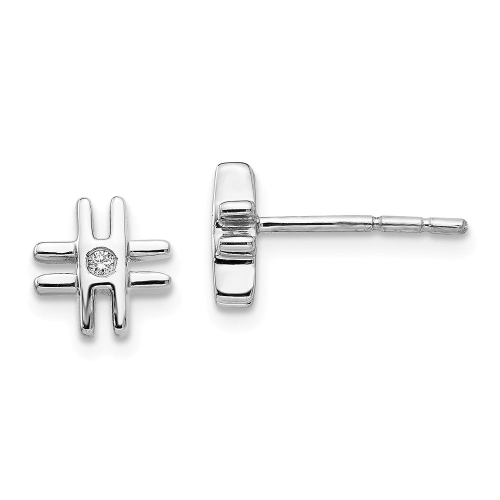 White Ice 925 Sterling Silver .02ct. Diamond Pound Sign Earrings, 10mm x 10mm