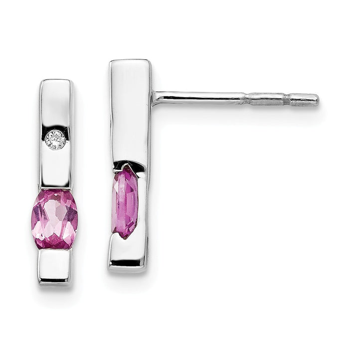 White Ice 925 Sterling Silver .02ct. Diamond and Pink Tourmaline Earrings, 15mm x 4mm