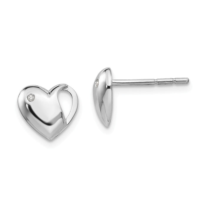 White Ice 925 Sterling Silver .01ct. Diamond Heart Earrings, 9mm x 10mm