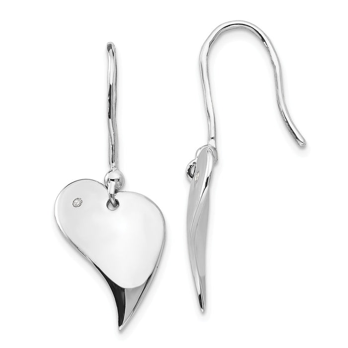 White Ice 925 Sterling Silver .01ct. Diamond Heart Earrings, 31mm x 13mm