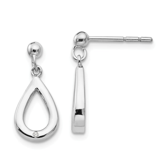 White Ice 925 Sterling Silver .01ct. Diamond Teardrop Dangle Earrings, 19mm x 9mm