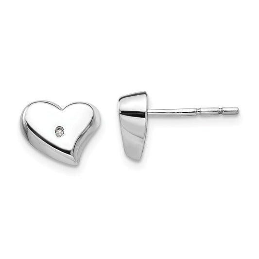 White Ice 925 Sterling Silver Satin & Polished Diamond Heart Earrings, 10mm x 10mm