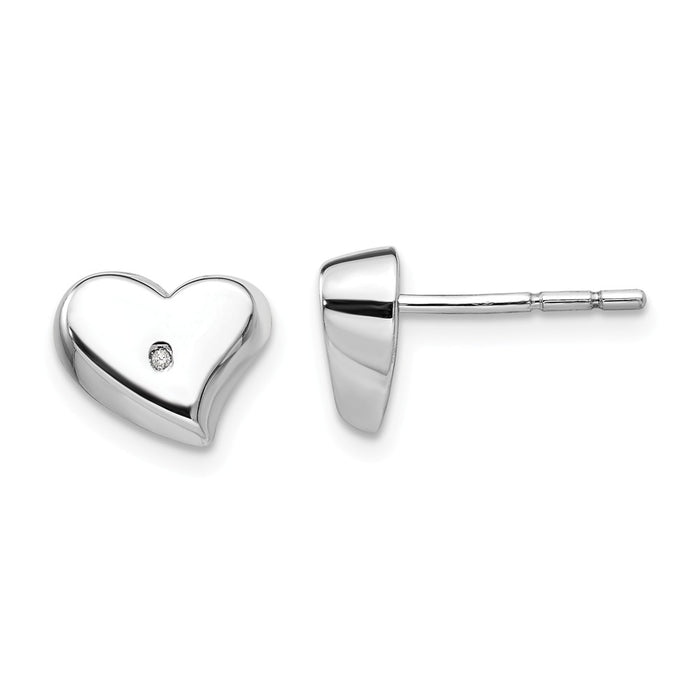 White Ice 925 Sterling Silver Satin & Polished Diamond Heart Earrings, 10mm x 10mm