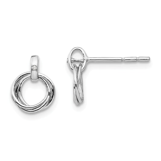 White Ice 925 Sterling Silver Three Ring .01ct Diamond Post Earrings, 10mm x 9mm