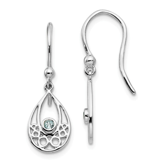 White Ice 925 Sterling Silver with Blue Topaz Shepherd Hook Earrings, 26mm x 9mm
