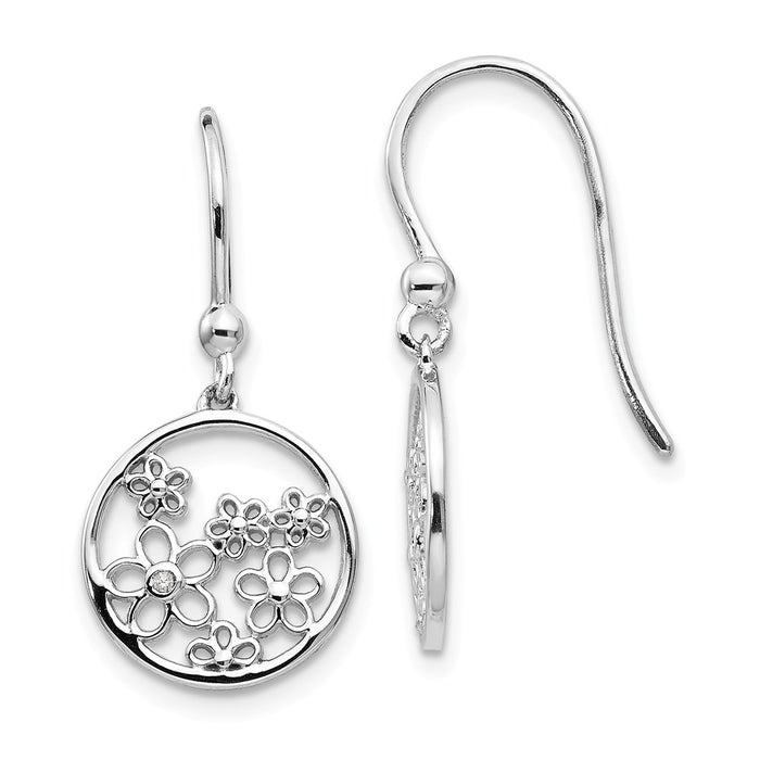 White Ice 925 Sterling Silver .01ct Diamond Flower Shepherd Hook Earrings, 26mm x 12mm