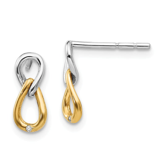 White Ice 925 Sterling Silver Gold-Tone 1/2pt Diamond Post Earrings, 12mm x 6mm