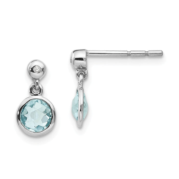 White Ice 925 Sterling Silver Blue Topaz And Diamond Post Earrings, 11mm x 6mm