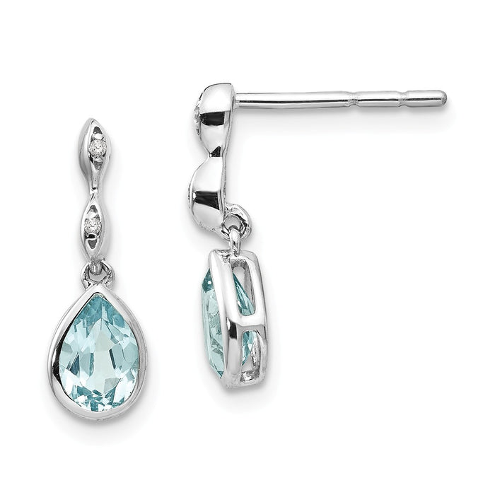 White Ice 925 Sterling Silver Blue Topaz and .01 ct Diamond Post Earrings, 16mm x 6mm