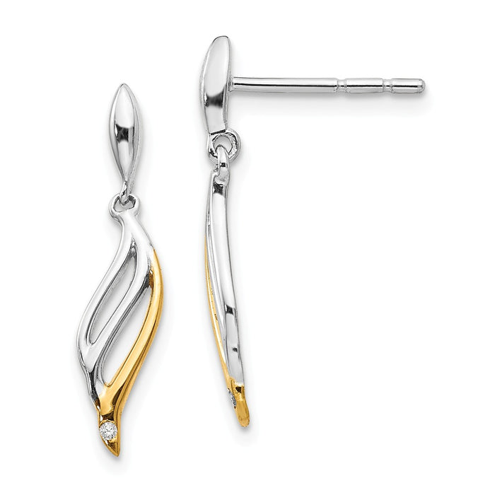 White Ice 925 Sterling Silver Gold-plated and .01ct Diamond Post Earrings, 21mm x 5mm