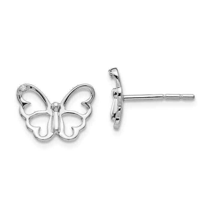 White Ice 925 Sterling Silver .01 ct Diamond Butterfly Post Earrings, 10mm x 13mm