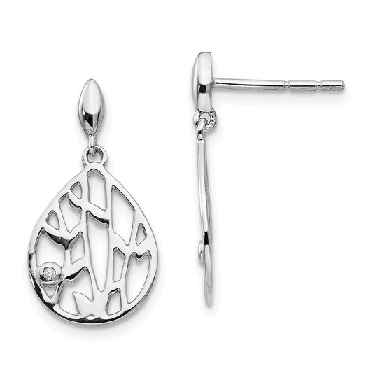 White Ice 925 Sterling Silver Diamond Leaf Post Dangle Earrings, 20mm x 11mm