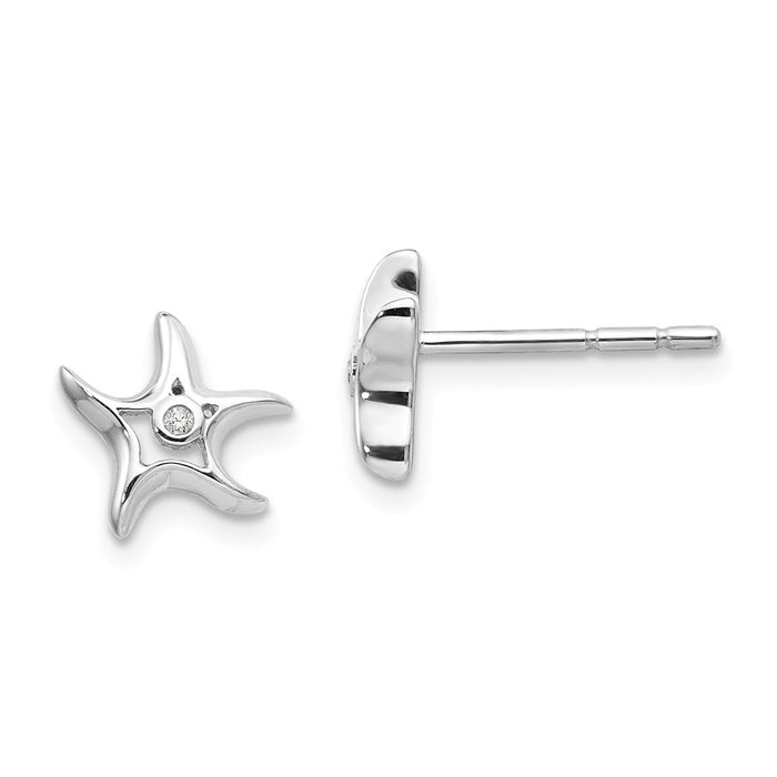 White Ice 925 Sterling Silver Diamond Starfish Post Earrings, 8mm x 9mm