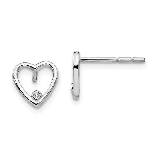 White Ice 925 Sterling Silver Diamond Heart Post Earrings, 8mm x 7mm