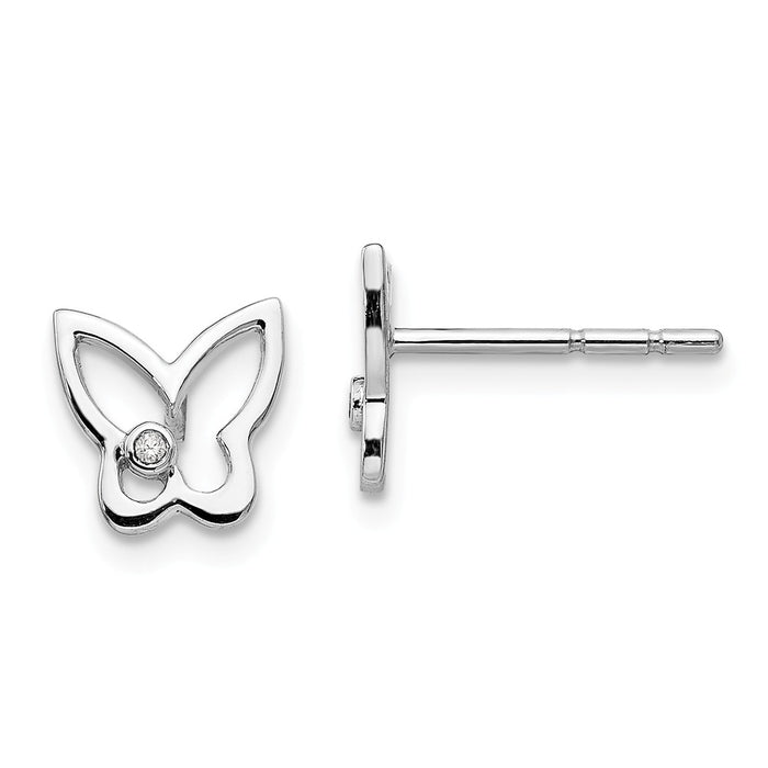 White Ice 925 Sterling Silver Diamond Butterfly Post Earrings, 9mm x 8mm