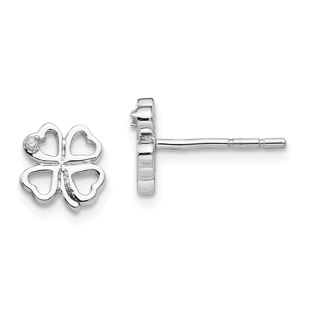 White Ice 925 Sterling Silver Diamond Clover Post Earrings, 8mm x 8mm