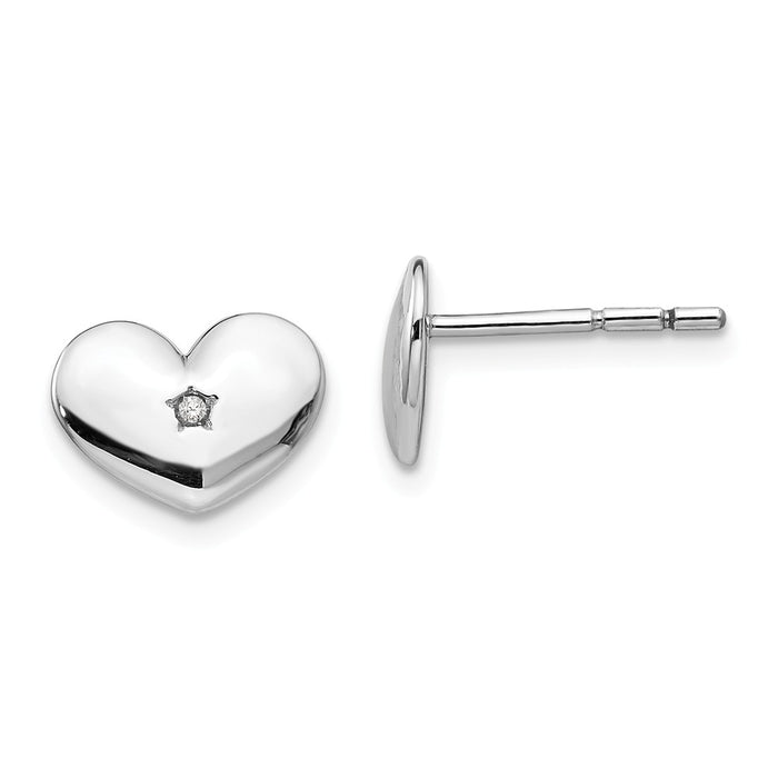 White Ice 925 Sterling Silver Diamond Heart Post Earrings, 8mm x 10.3mm