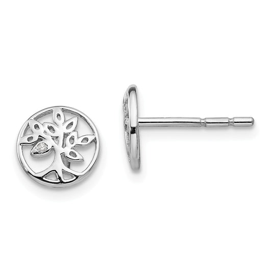White Ice 925 Sterling Silver Diamond Tree Post Earrings, 8mm x 8mm