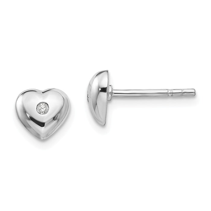 White Ice 925 Sterling Silver Diamond Heart Post Earrings, 6.5mm x 7.4mm