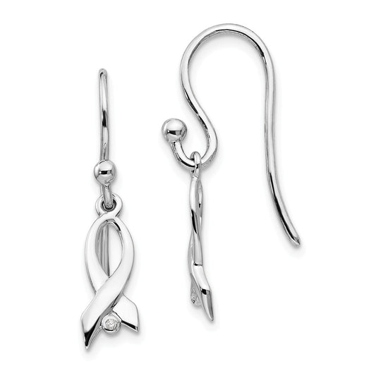 White Ice 925 Sterling Silver Diamond Ribbon Dangle Earrings, 30.5mm x 4mm