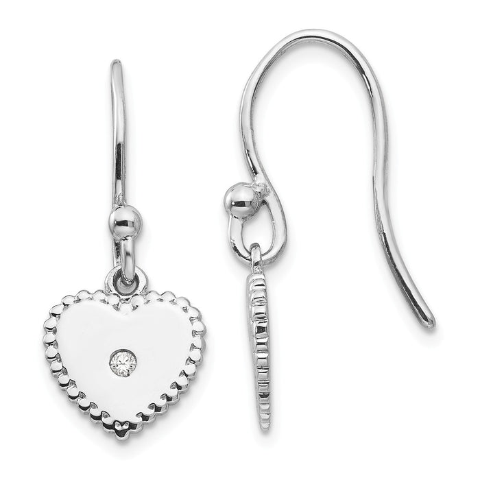 White Ice 925 Sterling Silver Diamond Heart Dangle Earrings, 24mm x 10mm