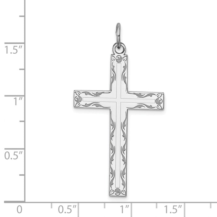 Million Charms 925 Sterling Silver Rhodium-Plated Laser Designed Relgious Cross Pendant