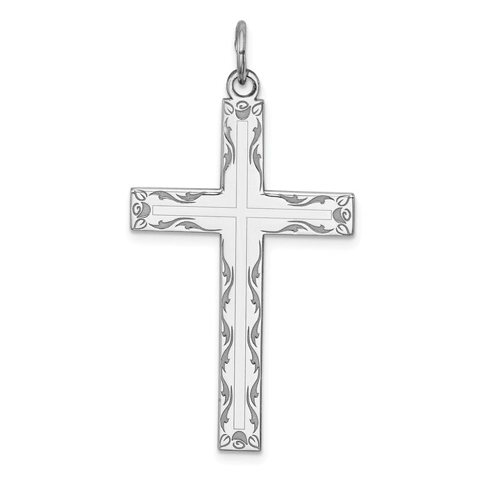 Million Charms 925 Sterling Silver Rhodium-Plated Laser Designed Relgious Cross Pendant