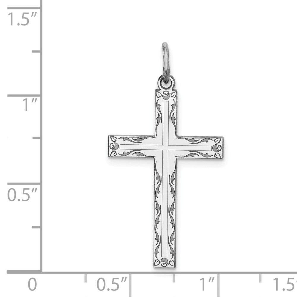 Million Charms 925 Sterling Silver Rhodium-Plated Laser Designed Relgious Cross Pendant