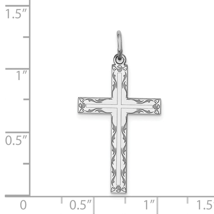 Million Charms 925 Sterling Silver Rhodium-Plated Laser Designed Relgious Cross Pendant