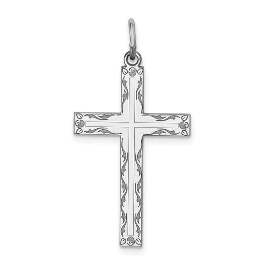 Million Charms 925 Sterling Silver Rhodium-Plated Laser Designed Relgious Cross Pendant