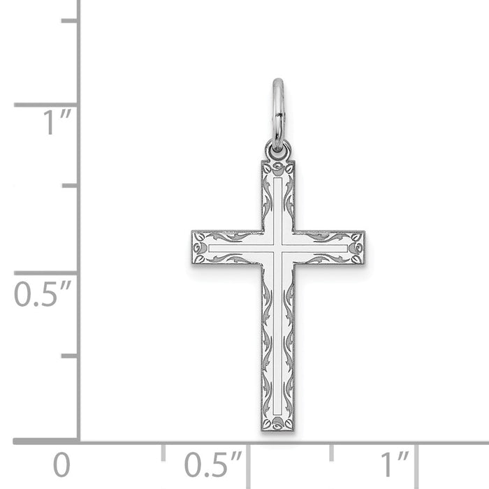 Million Charms 925 Sterling Silver Rhodium-Plated Laser Designed Relgious Cross Pendant