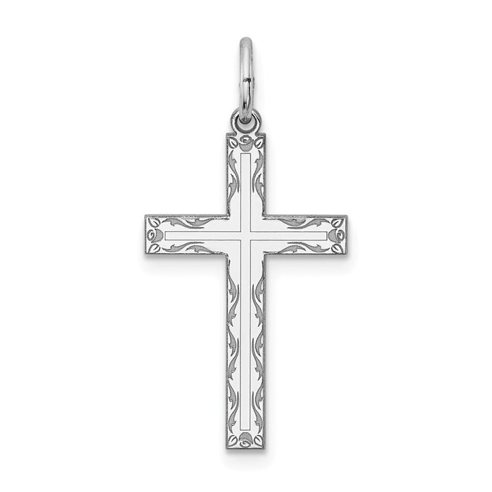 Million Charms 925 Sterling Silver Rhodium-Plated Laser Designed Relgious Cross Pendant