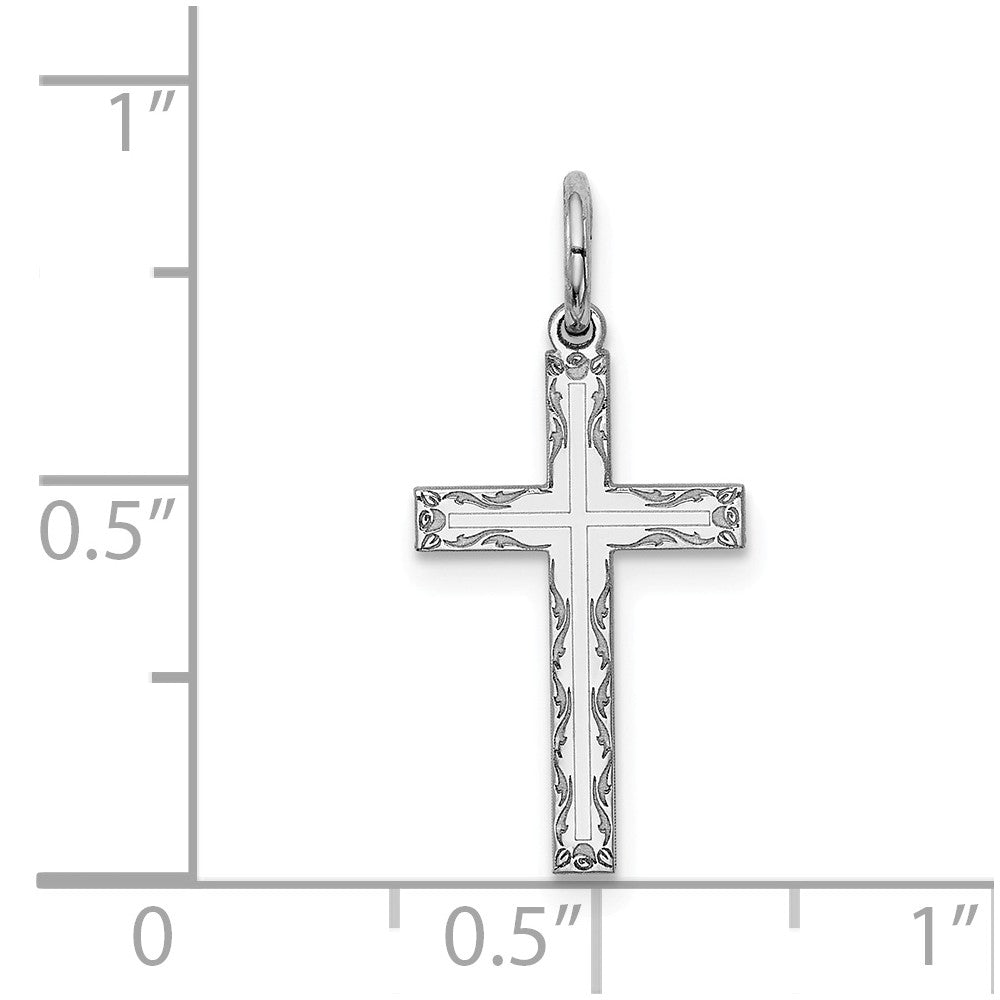 Million Charms 925 Sterling Silver Rhodium-Plated Laser Designed Relgious Cross Charm