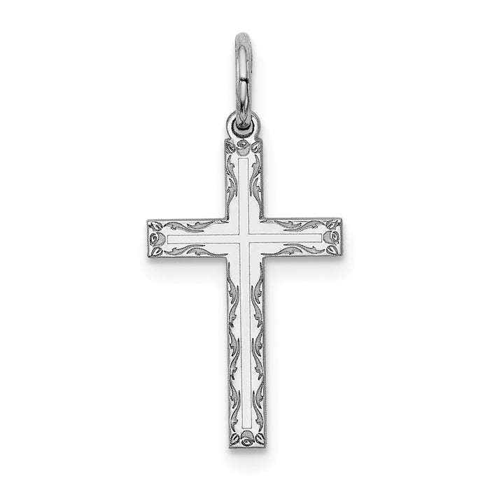 Million Charms 925 Sterling Silver Rhodium-Plated Laser Designed Relgious Cross Charm