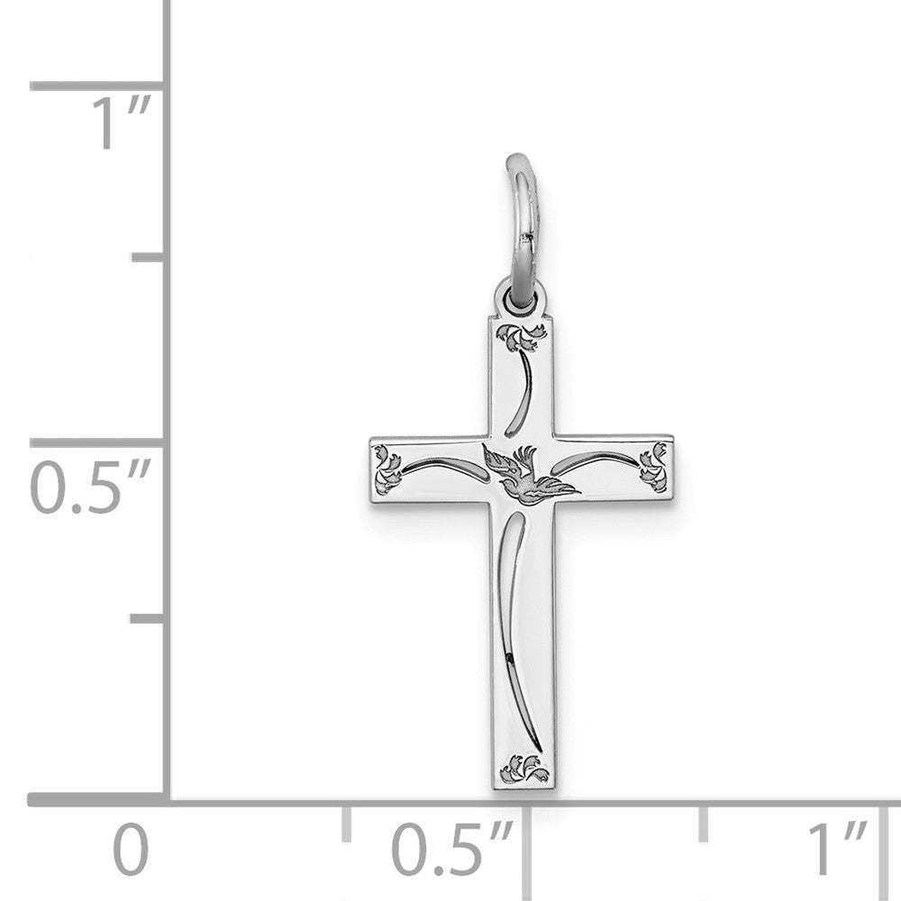 Million Charms 925 Sterling Silver Rhodium-Plated Laser Designed Relgious Cross Charm