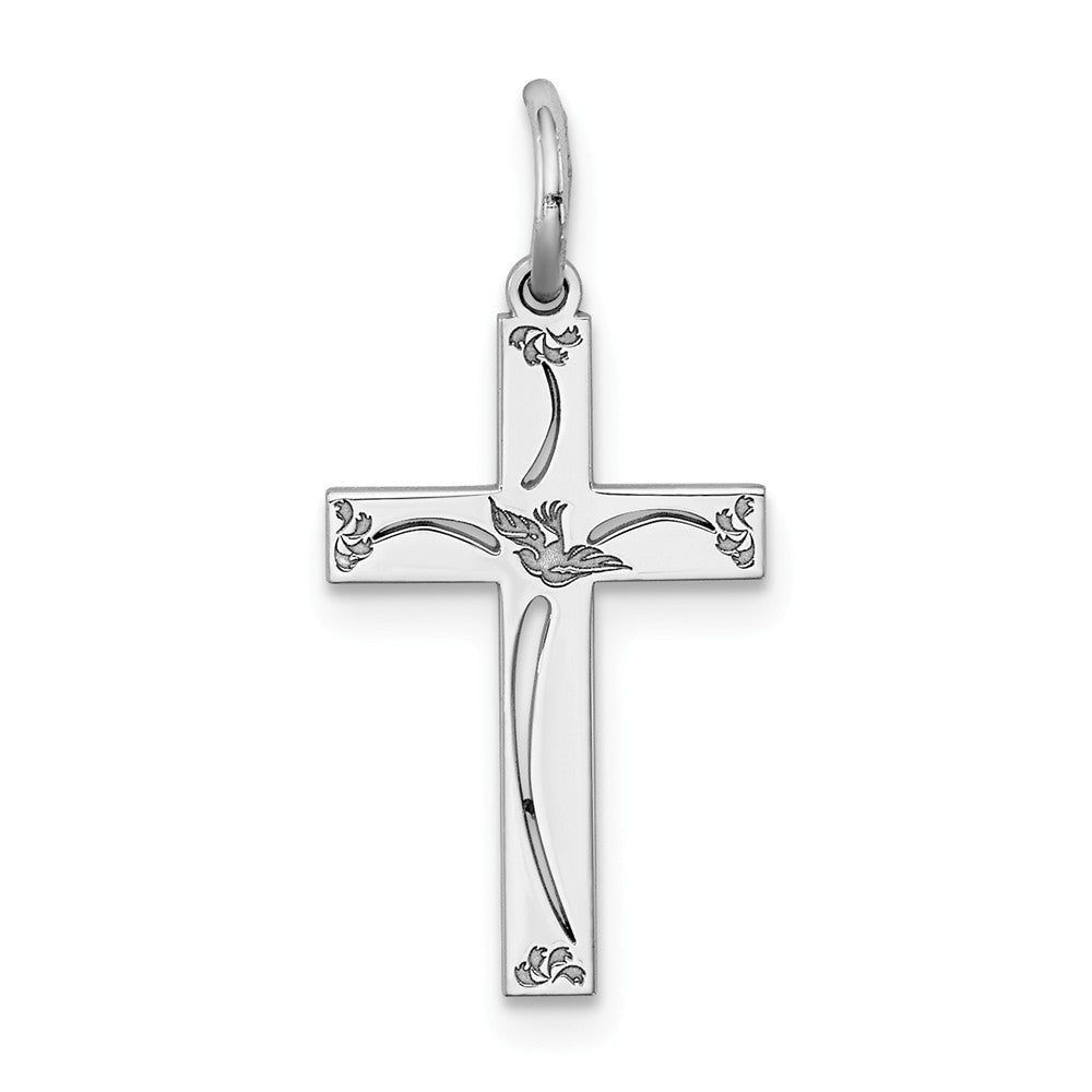 Million Charms 925 Sterling Silver Rhodium-Plated Laser Designed Relgious Cross Charm